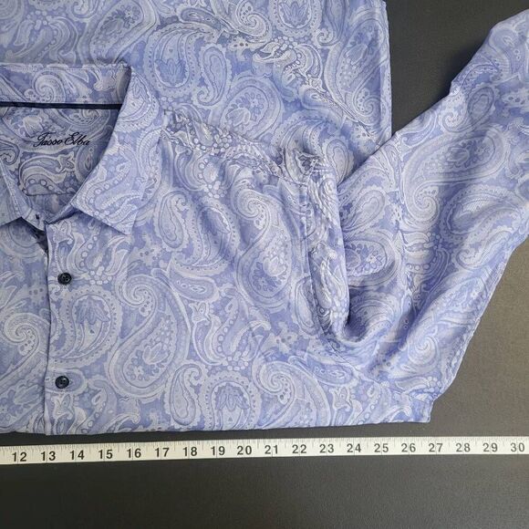 Tasso Elba Mens Paisley Button Up Shirt Blue Size XL Long Sleeve Flip Cuff Work - Picture 7 of 8